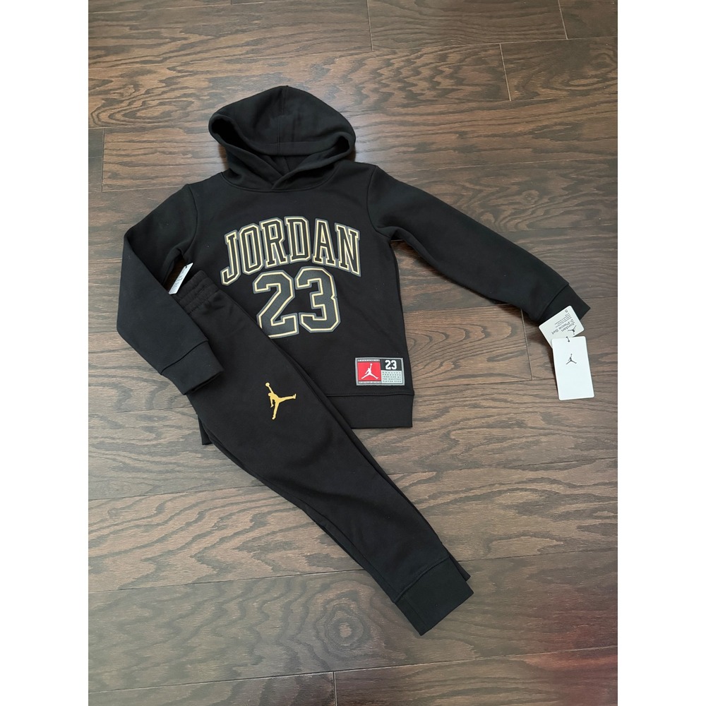 Jordan Boys 2-Piece Hoodie and Joggers Fleece Set Black Gold 85C651-K5X Size 5